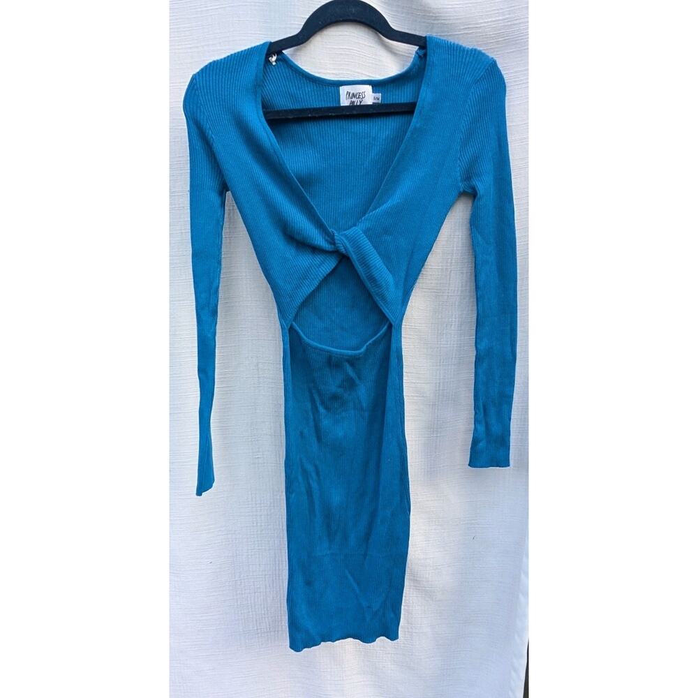 Princess Polly Womens Abigail Cutout Mini Dress Sz S/M Ribbed Blue Bodycon